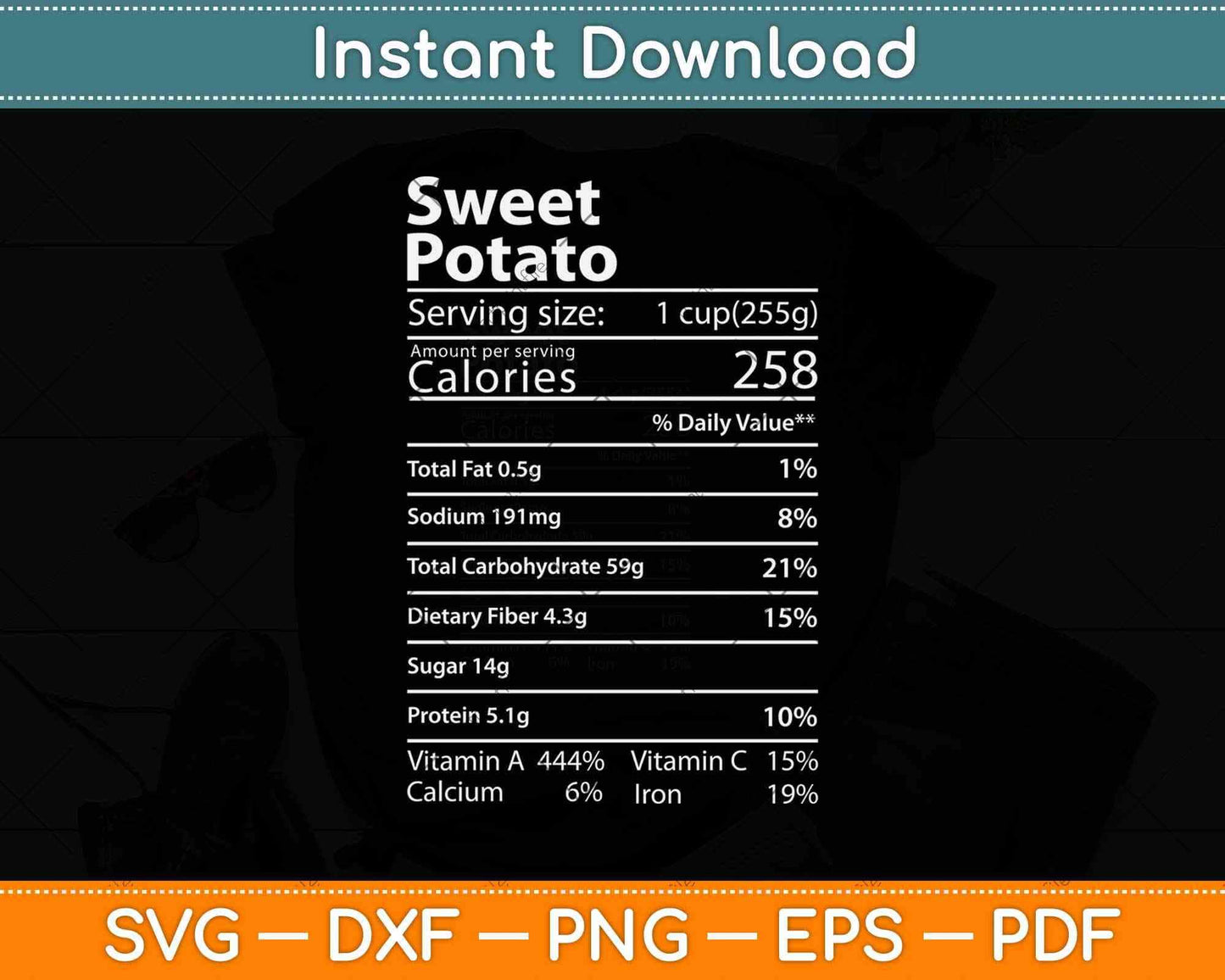 Sweet Potato Nutrition Facts Thanksgiving Turkey Day Svg Design