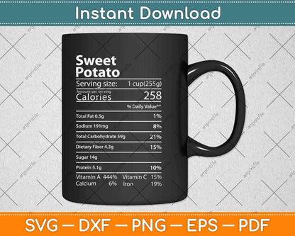 Sweet Potato Nutrition Facts Thanksgiving Turkey Day Svg Design