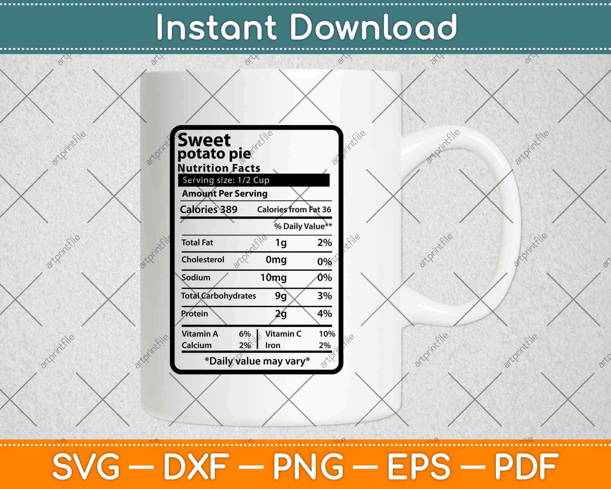 Sweet Potato Pie Nutrition Facts Thanksgiving Svg Png Dxf Digital Cutting Files