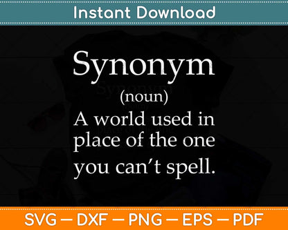 Synonym Definition Funny English Teacher Grammar Svg Png Dxf Digital Cutting File