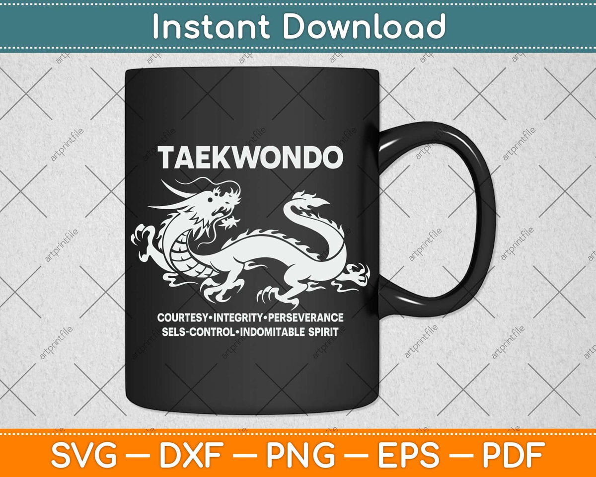 Taekwondo Courtesy Integrity Perseverance Svg Png Dxf Digital Cutting File