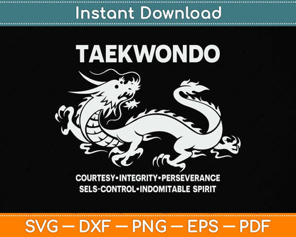 Taekwondo Courtesy Integrity Perseverance Svg Png Dxf Digital Cutting File