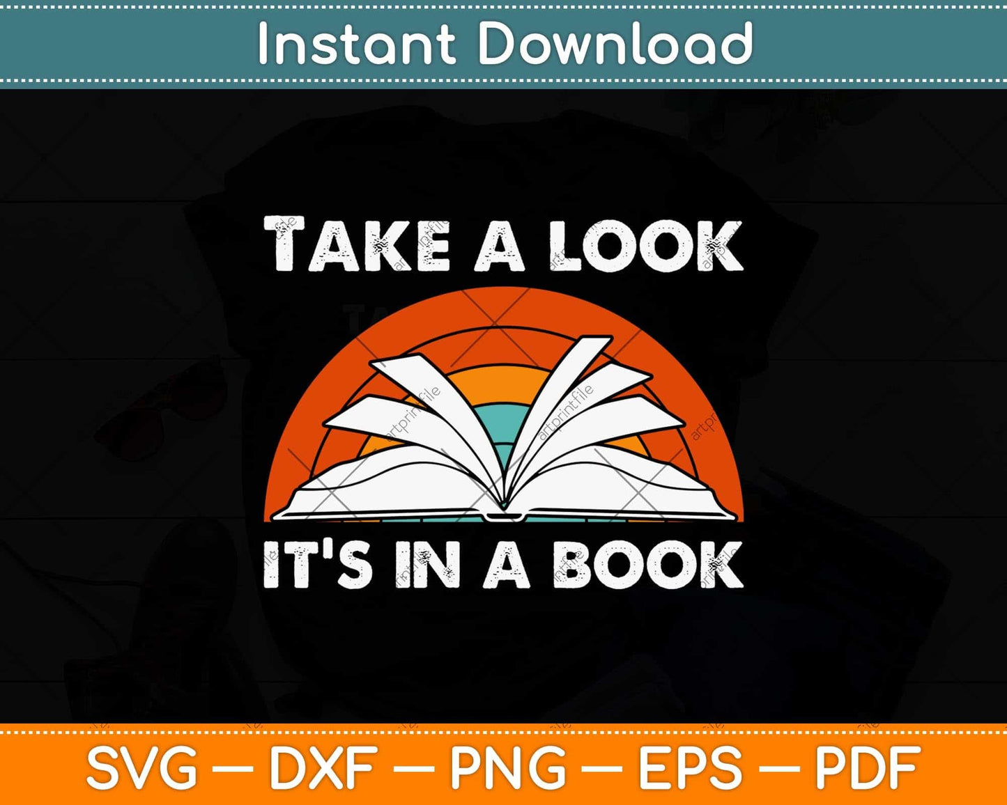 Take A Look It's In A Book Reading Vintage Retro Rainbow Svg Png Dxf Cutting File