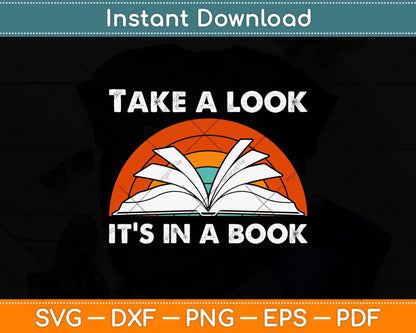 Take A Look It's In A Book Reading Vintage Retro Rainbow Svg Png Dxf Cutting File