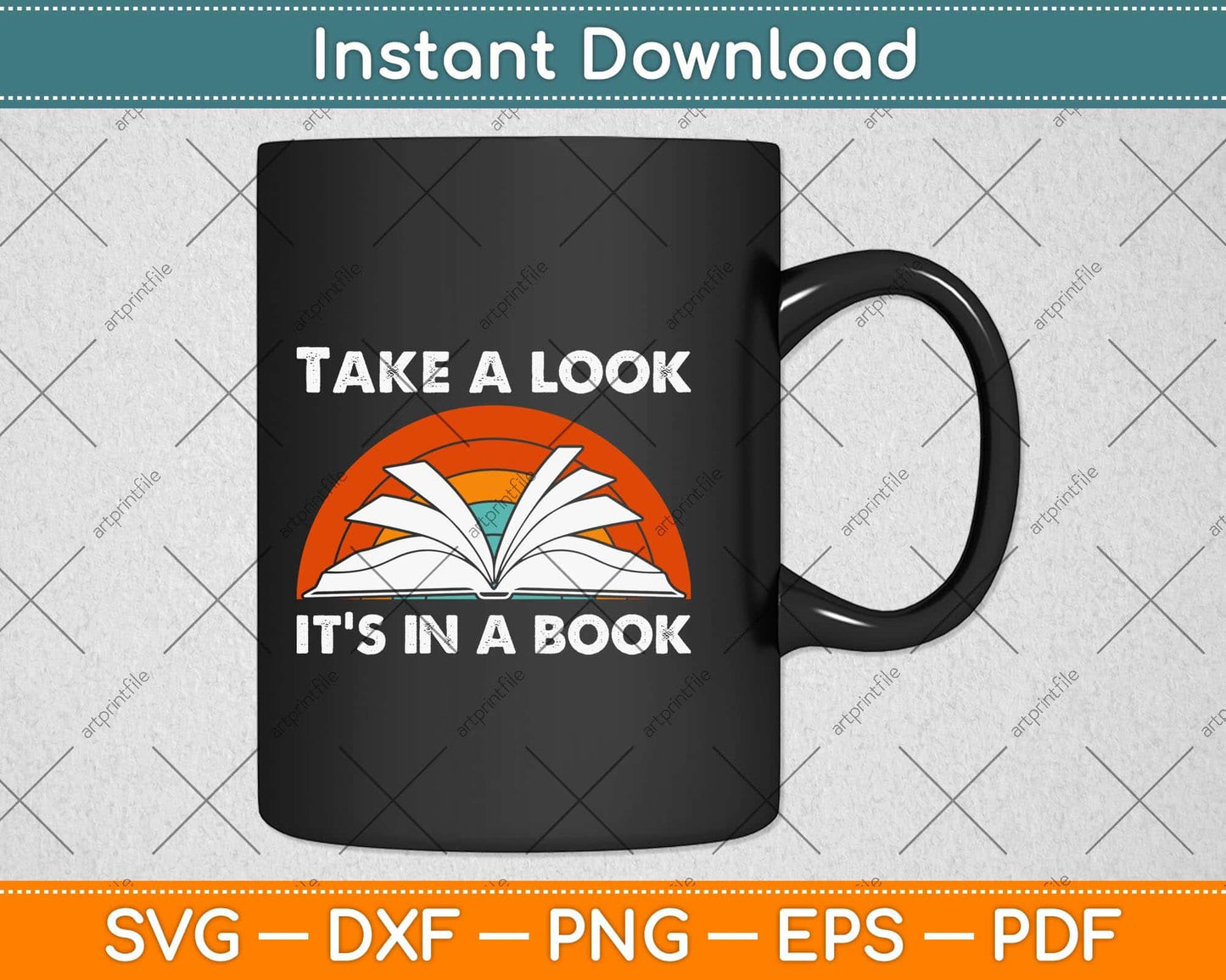 Take A Look It's In A Book Reading Vintage Retro Rainbow Svg Png Dxf Cutting File