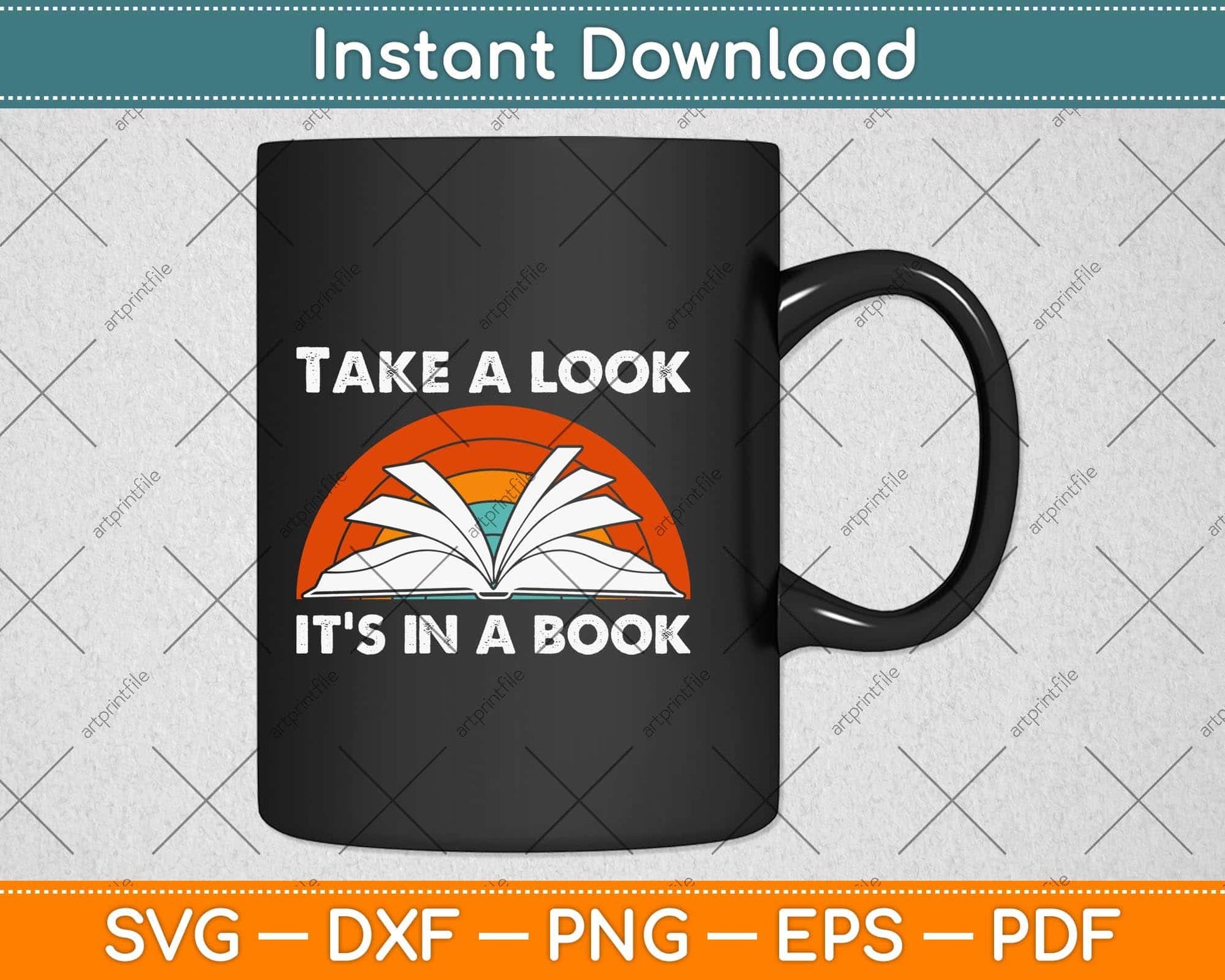 Take A Look It's In A Book Reading Vintage Retro Rainbow Svg Png Dxf Cutting File
