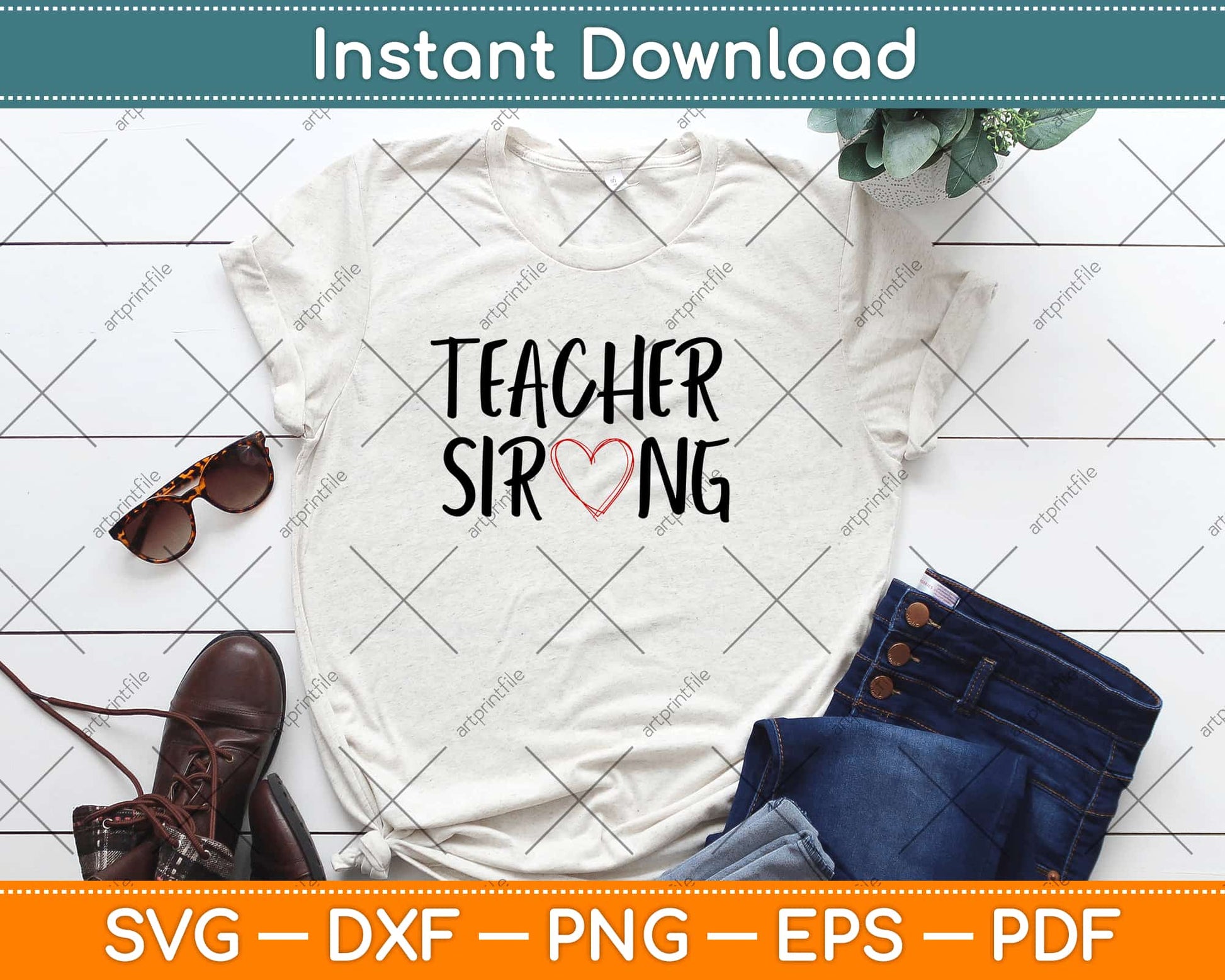 Teacher Strong Doodle Heart Quote Svg Design Cricut Printable Cutting Files