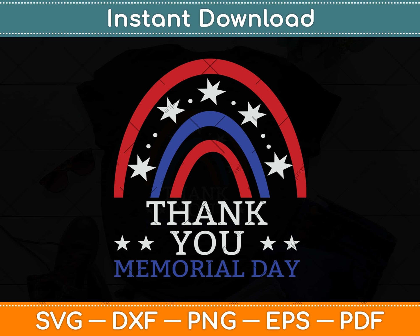 Thank you Memorial Day Rainbow USA Flag American Flag Svg Png Dxf Cutting File