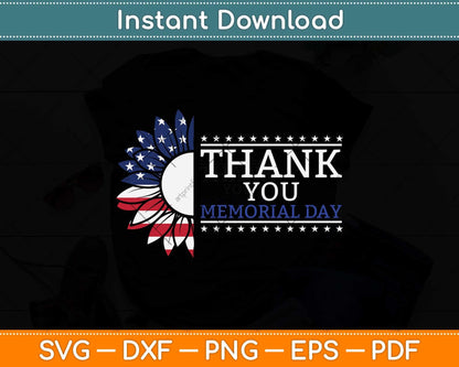 Thank You Memorial Day Sunflower Usa Flag American Flag Svg Png Dxf Cutting File