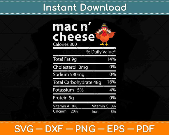 Thanksgiving Mac N Cheese Nutrition Facts Funny Svg Design
