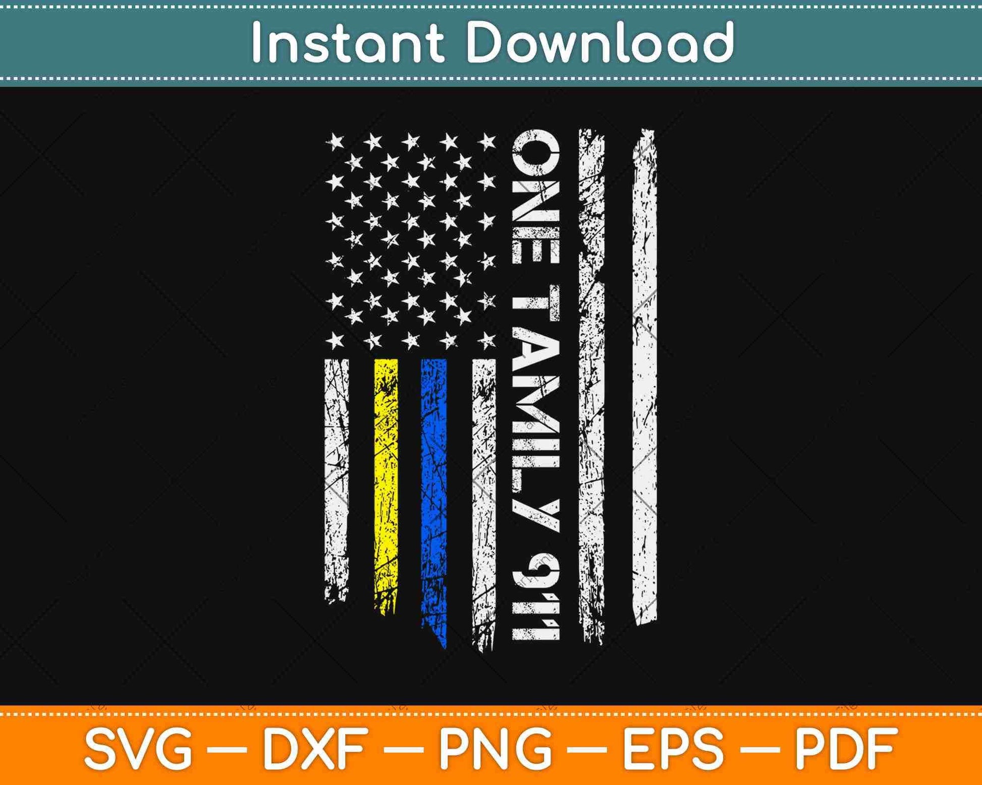 Thin Blue Gold Line American Flag One Family Police Dispatcher Svg Design