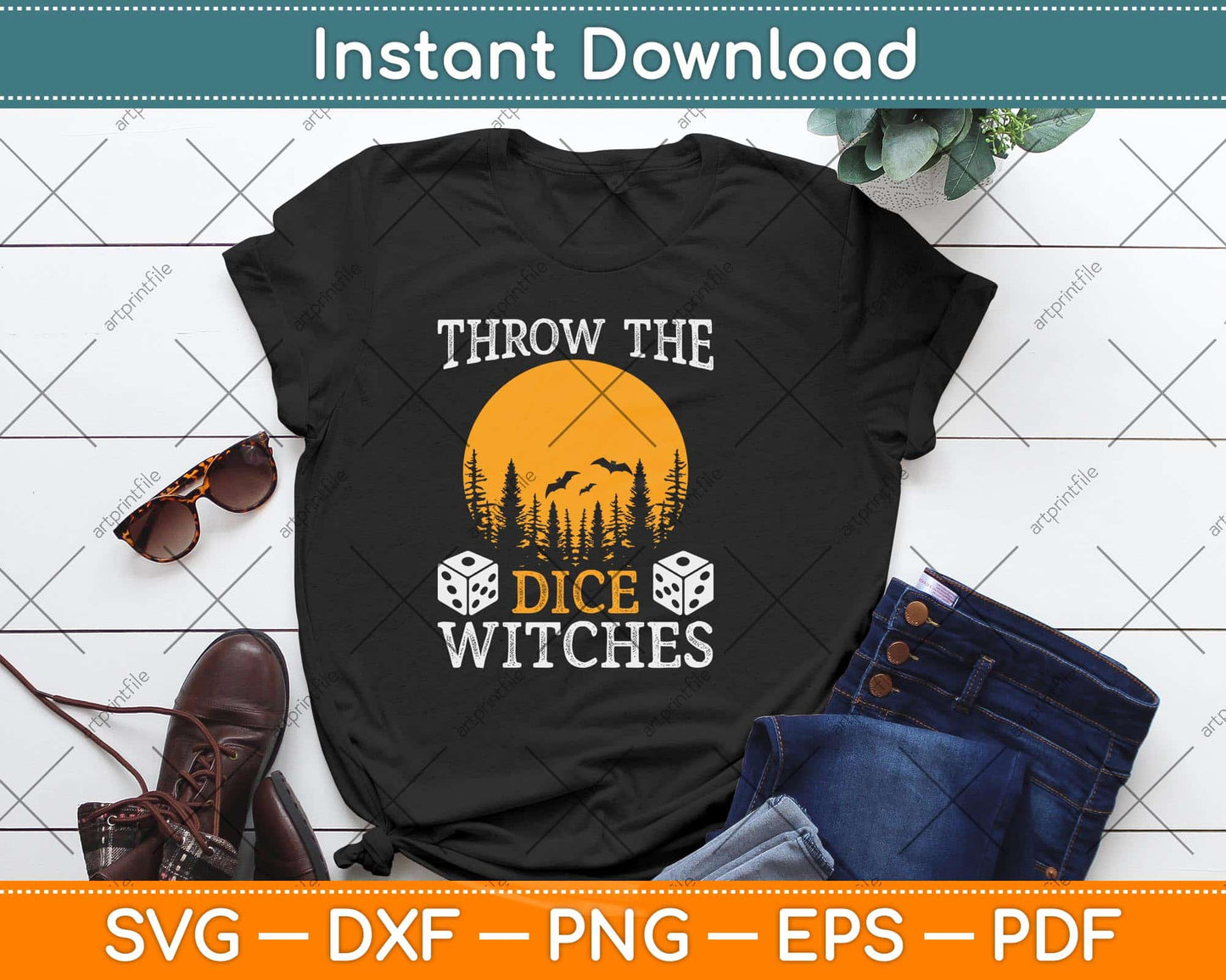 Throw the Dice Witches Bunco Party Halloween Svg Png Dxf Digital Cutting File