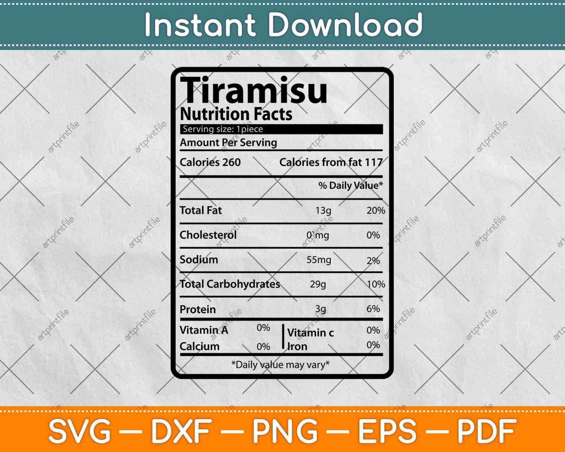 Tiramisu Nutrition Facts Thanksgiving Svg Png Dxf Digital Cutting File