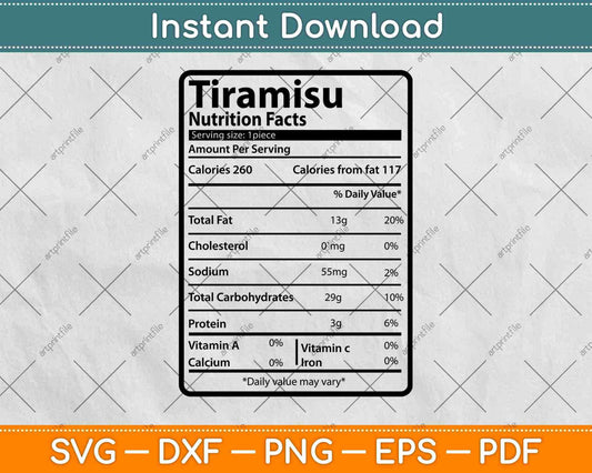 Tiramisu Nutrition Facts Thanksgiving Svg Png Dxf Digital Cutting File