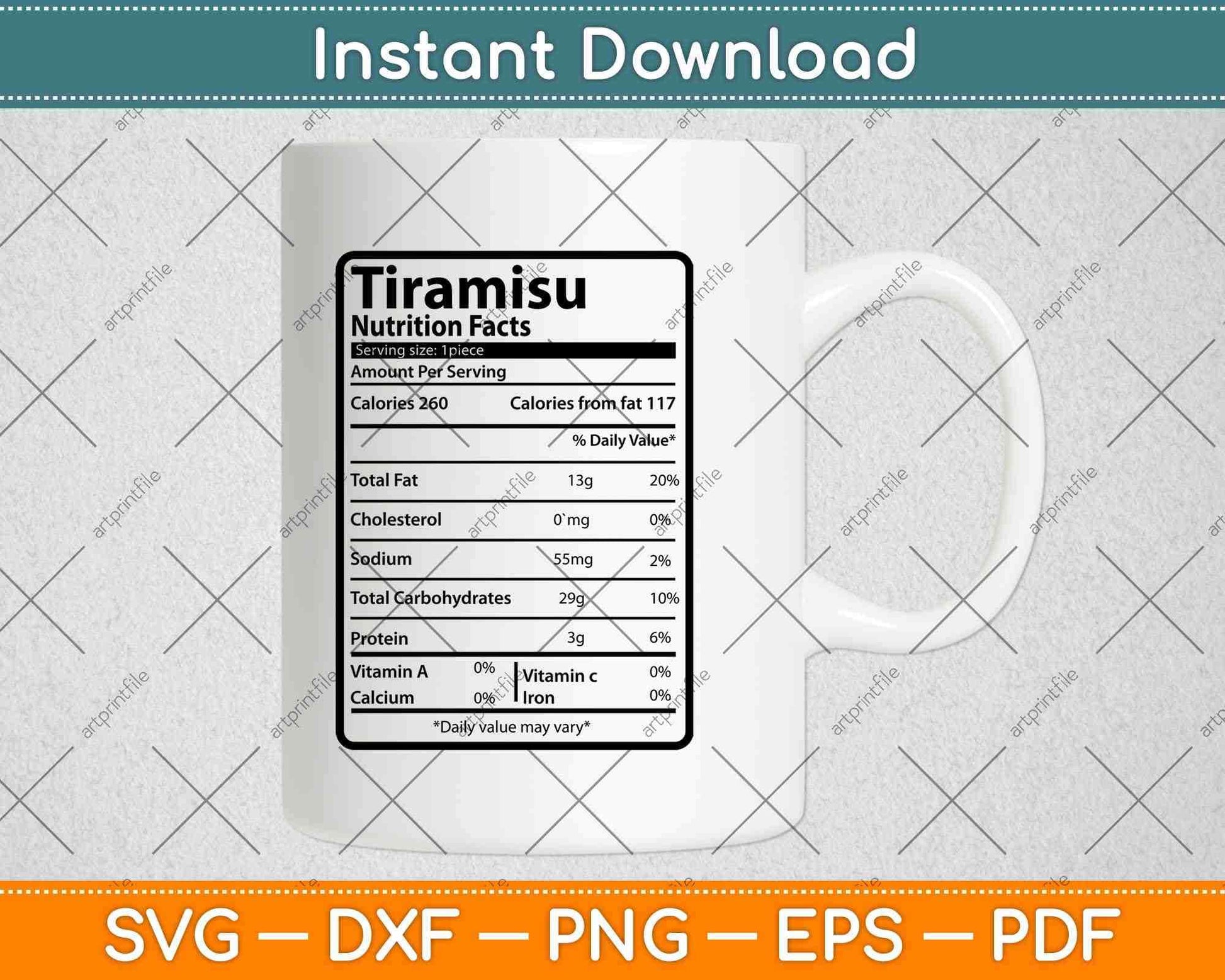 Tiramisu Nutrition Facts Thanksgiving Svg Png Dxf Digital Cutting File