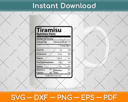 Tiramisu Nutrition Facts Thanksgiving Svg Png Dxf Digital Cutting File