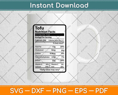 Tofu Nutrition Facts Funny Thanksgiving Svg Png Dxf Digital Cutting Files