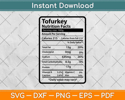 Tofurky Nutrition Facts Thanksgiving Svg Png Dxf Digital Cutting Files