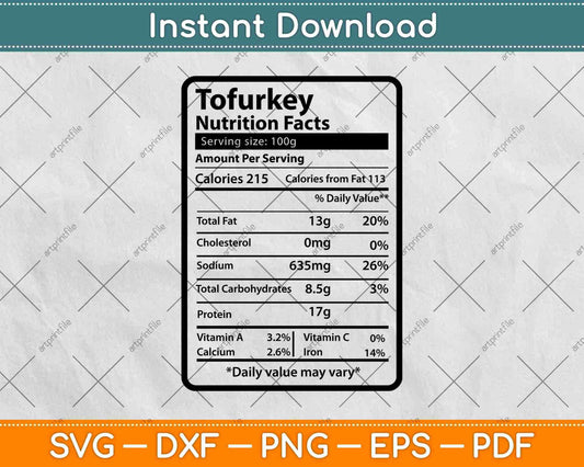 Tofurky Nutrition Facts Thanksgiving Svg Png Dxf Digital Cutting Files