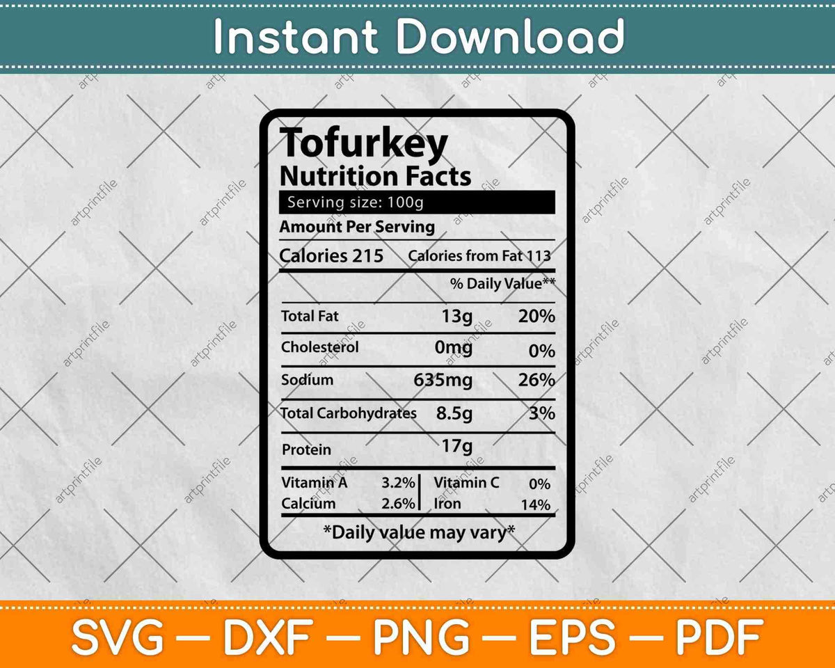 Tofurky Nutrition Facts Thanksgiving Svg Png Dxf File artprintfile
