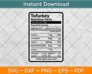 Tofurky Nutrition Facts Thanksgiving Svg Png Dxf Digital 