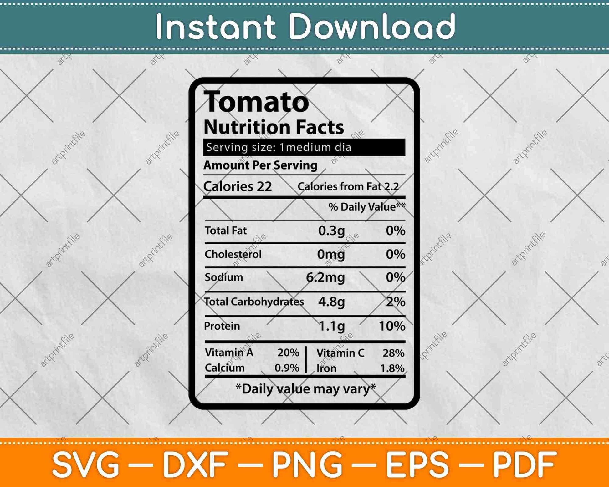 Tomato Nutrition Facts Funny Thanksgiving Svg Png Dxf Digital Cutting Files
