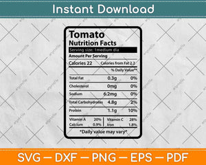Tomato Nutrition Facts Funny Thanksgiving Svg Png Dxf 