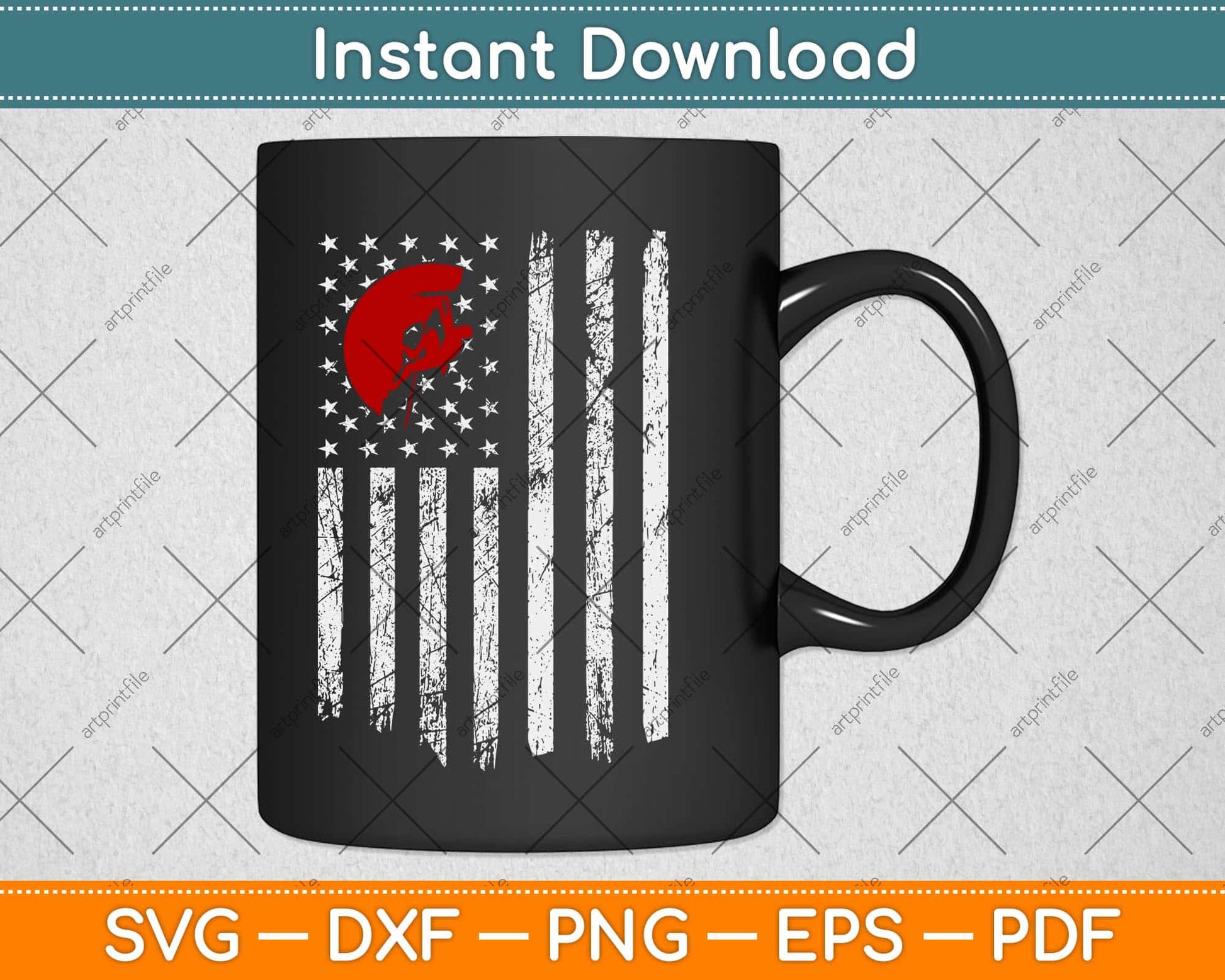 Tower Climber American USA Flag Climbing Svg Png Dxf Digital Cutting File