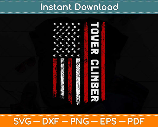 Tower Climber American USA Flag Patriot Climbing Svg Png Dxf Digital Cutting File