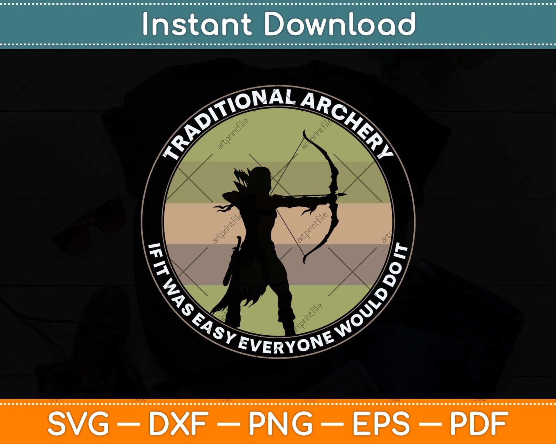 Traditional Archery Vintage Trad Bow If It Was Easy Quote Svg Png Dxf  Digital Cutting File, image size:1946x1557