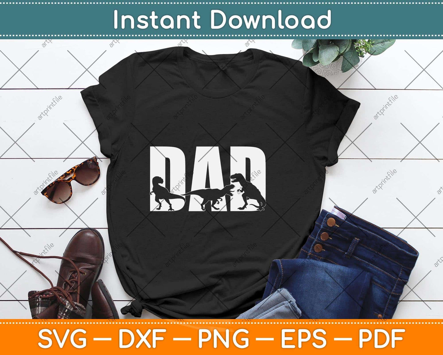 Trex Dad Dinosaur Lover Cool Vintage Father's Day Svg Png Dxf Digital Cutting File