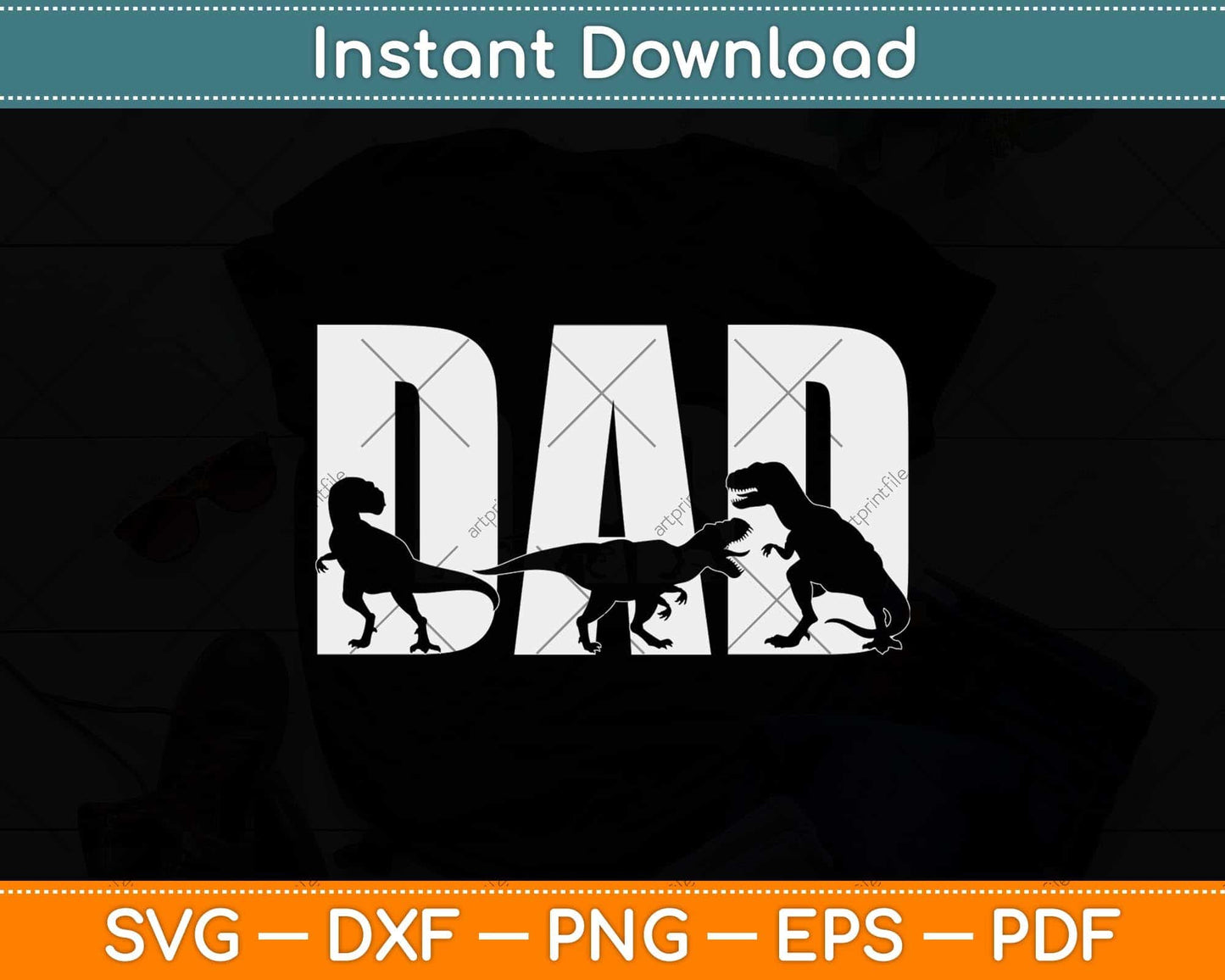 Trex Dad Dinosaur Lover Cool Vintage Father's Day Svg Png Dxf Digital Cutting File