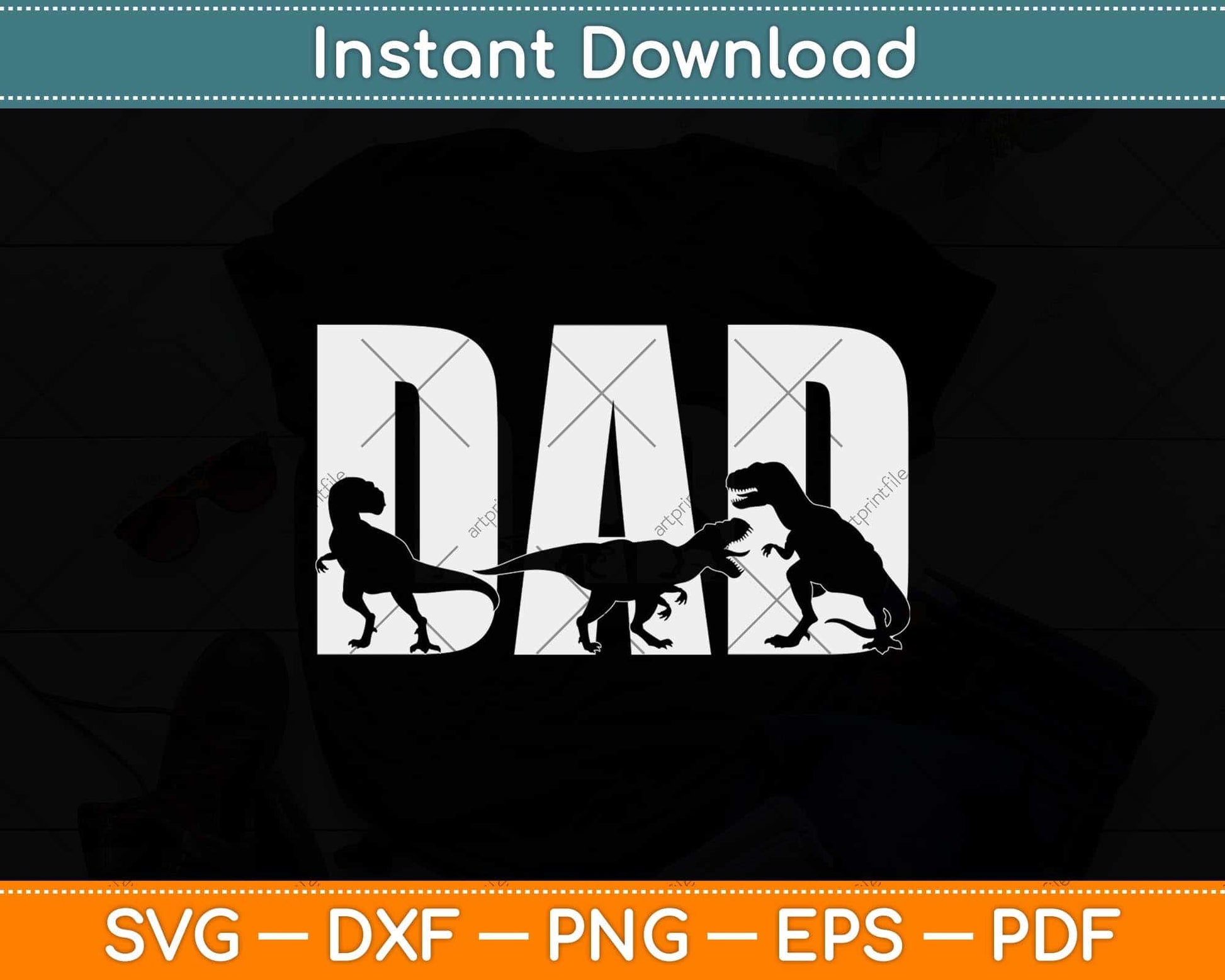 Trex Dad Dinosaur Lover Cool Vintage Father's Day Svg Png Dxf Digital Cutting File
