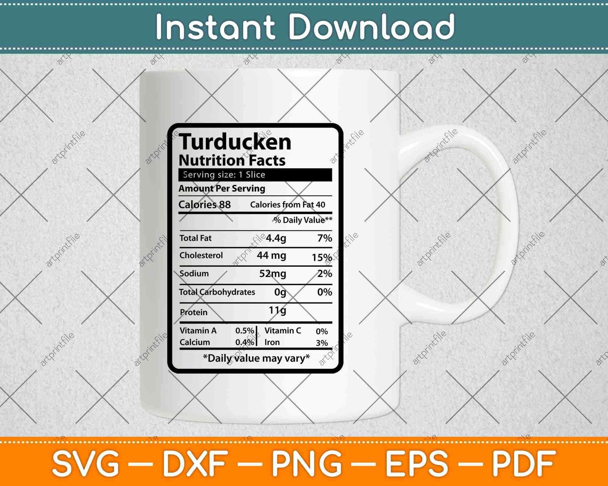 Turducken Nutrition Facts Thanksgiving Svg Png Dxf Digital Cutting Files