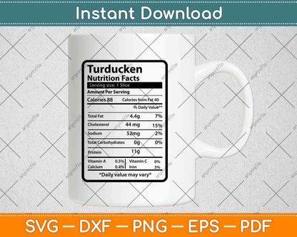 Turducken Nutrition Facts Thanksgiving Svg Png Dxf Digital Cutting Files