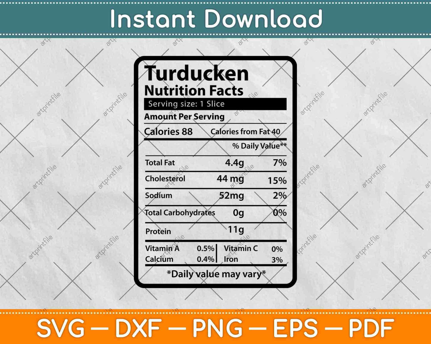 Turducken Nutrition Facts Thanksgiving Svg Png Dxf Digital Cutting Files