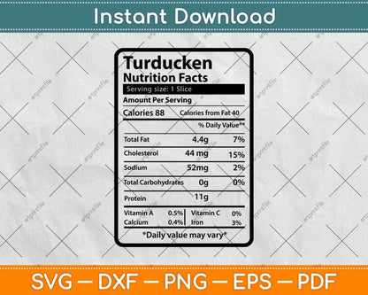 Turducken Nutrition Facts Thanksgiving Svg Png Dxf Digital Cutting Files