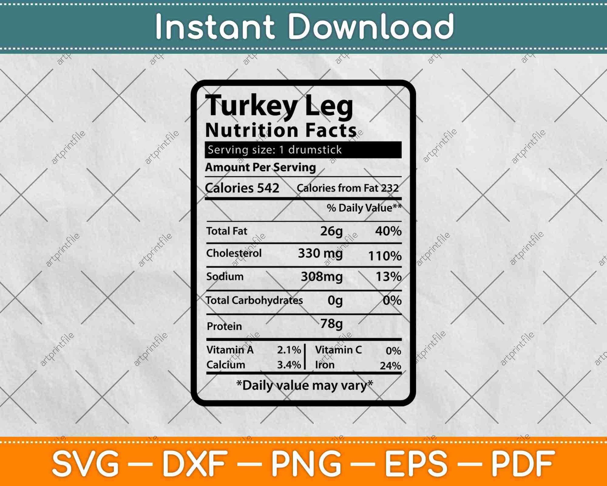Turkey Leg Nutrition Facts Funny Thanksgiving Svg Png Dxf Digital Cutting Files