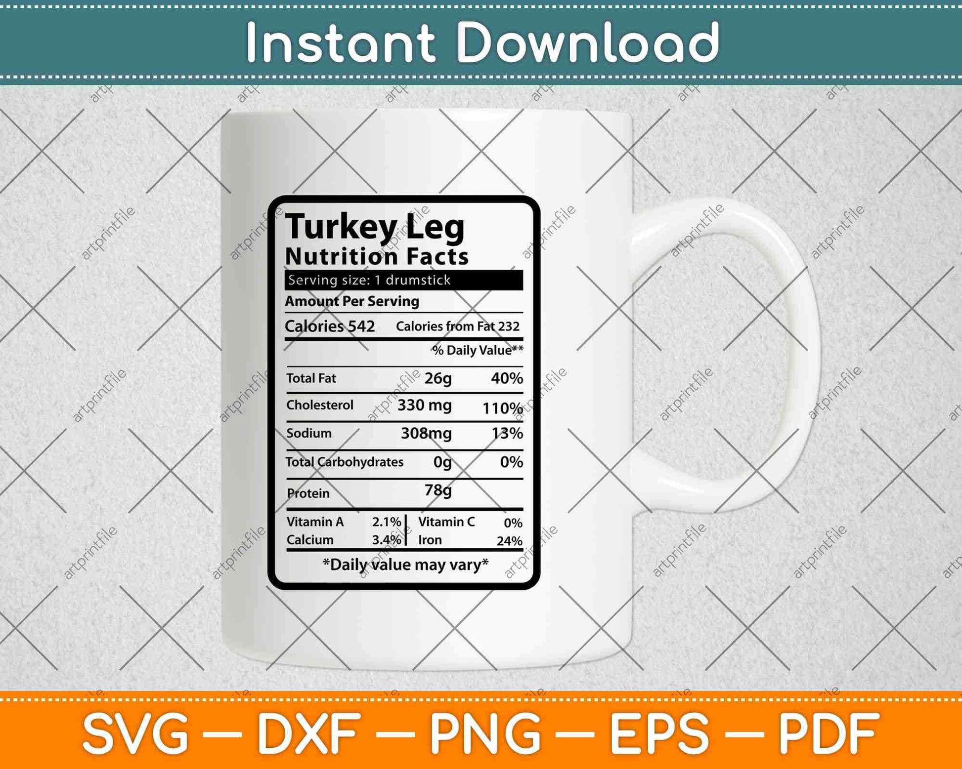 Turkey Leg Nutrition Facts Funny Thanksgiving Svg Png Dxf Digital Cutting Files