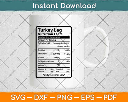 Turkey Leg Nutrition Facts Funny Thanksgiving Svg Png Dxf Digital Cutting Files