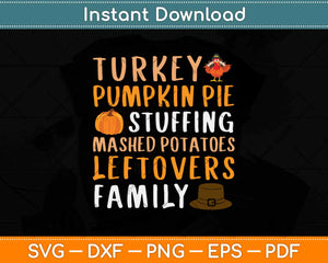 Turkey Pumpkin Pie Stuffing Cute Thanksgiving Svg Design Cricut Printable Cutting Files