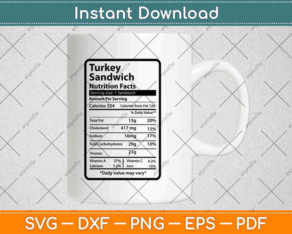 Turkey Sandwich Nutrition Facts Thanksgiving Svg Png Dxf Digital Cutting Files