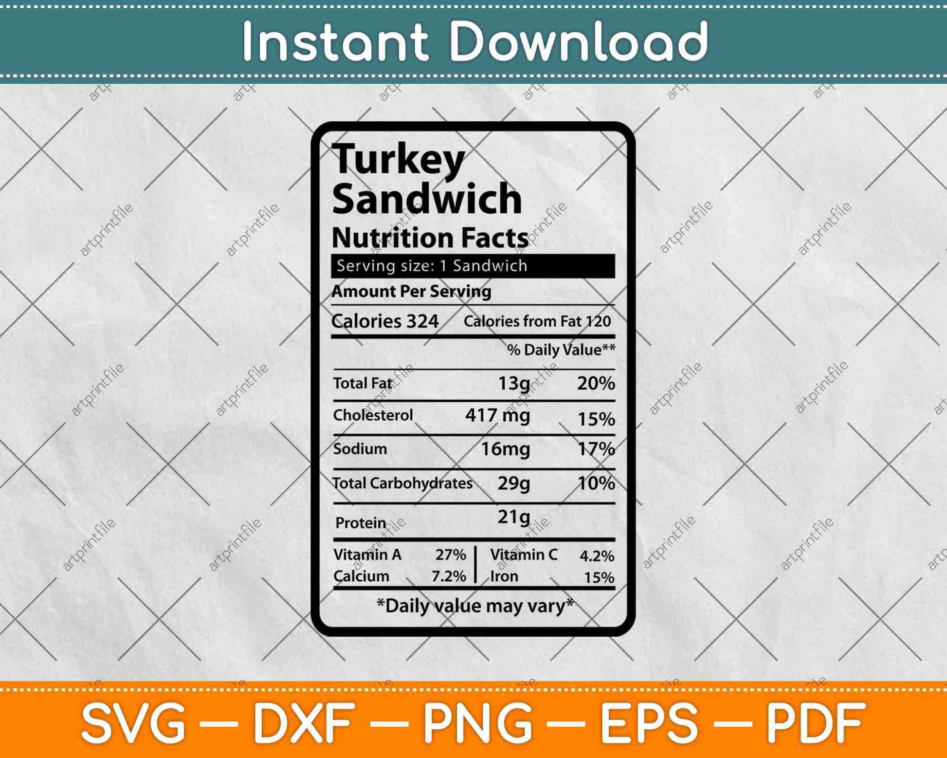 Turkey Sandwich Nutrition Facts Thanksgiving Svg Png Dxf Digital Cutting Files