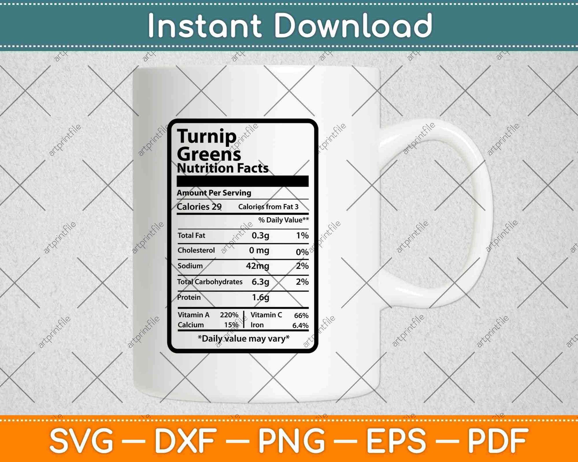 Turnip Greens Nutrition Facts Thanksgiving Svg Png Dxf Digital Cutting Files