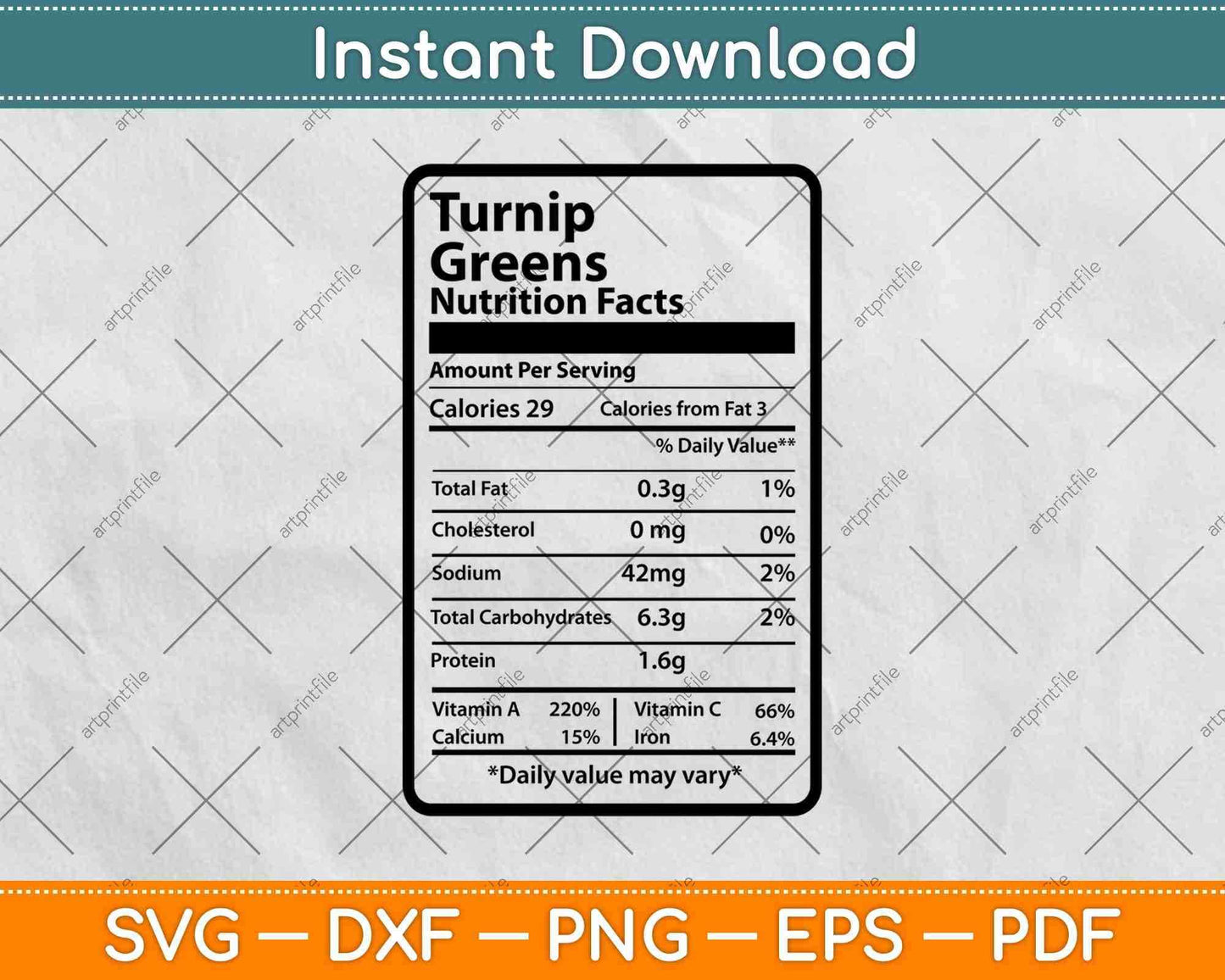 Turnip Greens Nutrition Facts Thanksgiving Svg Png Dxf Digital Cutting Files