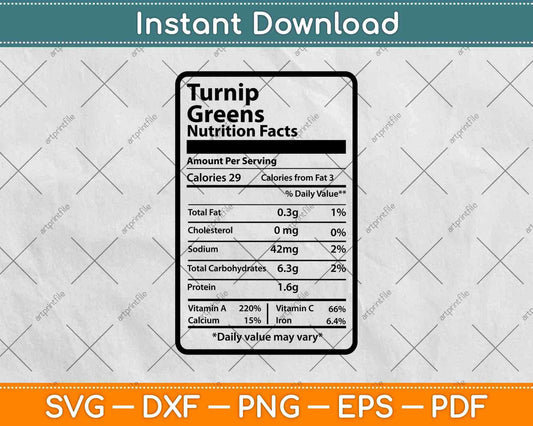 Turnip Greens Nutrition Facts Thanksgiving Svg Png Dxf Digital Cutting Files