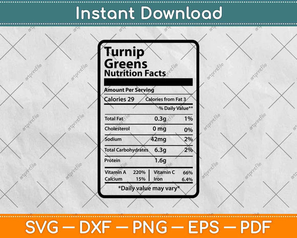Turnip Greens Nutrition Facts Thanksgiving Svg Png Dxf 
