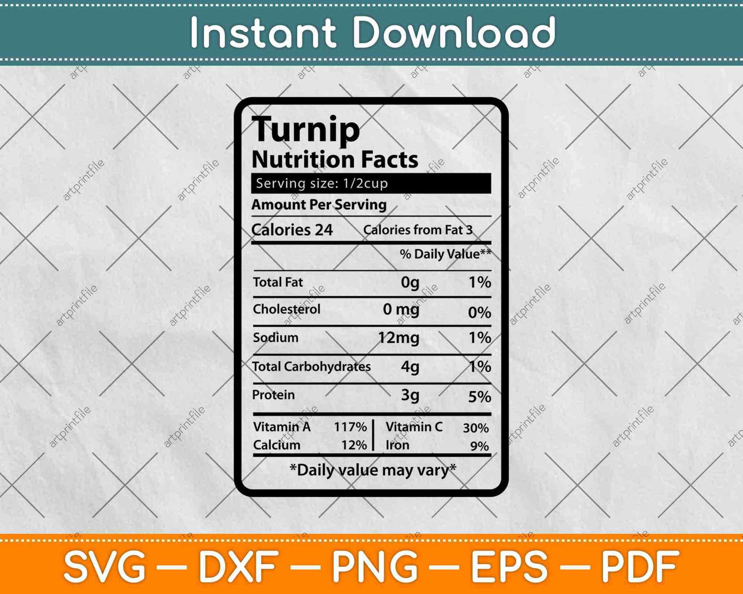 Turnip Nutrition Facts Thanksgiving Svg Png Dxf Digital Cutting Files