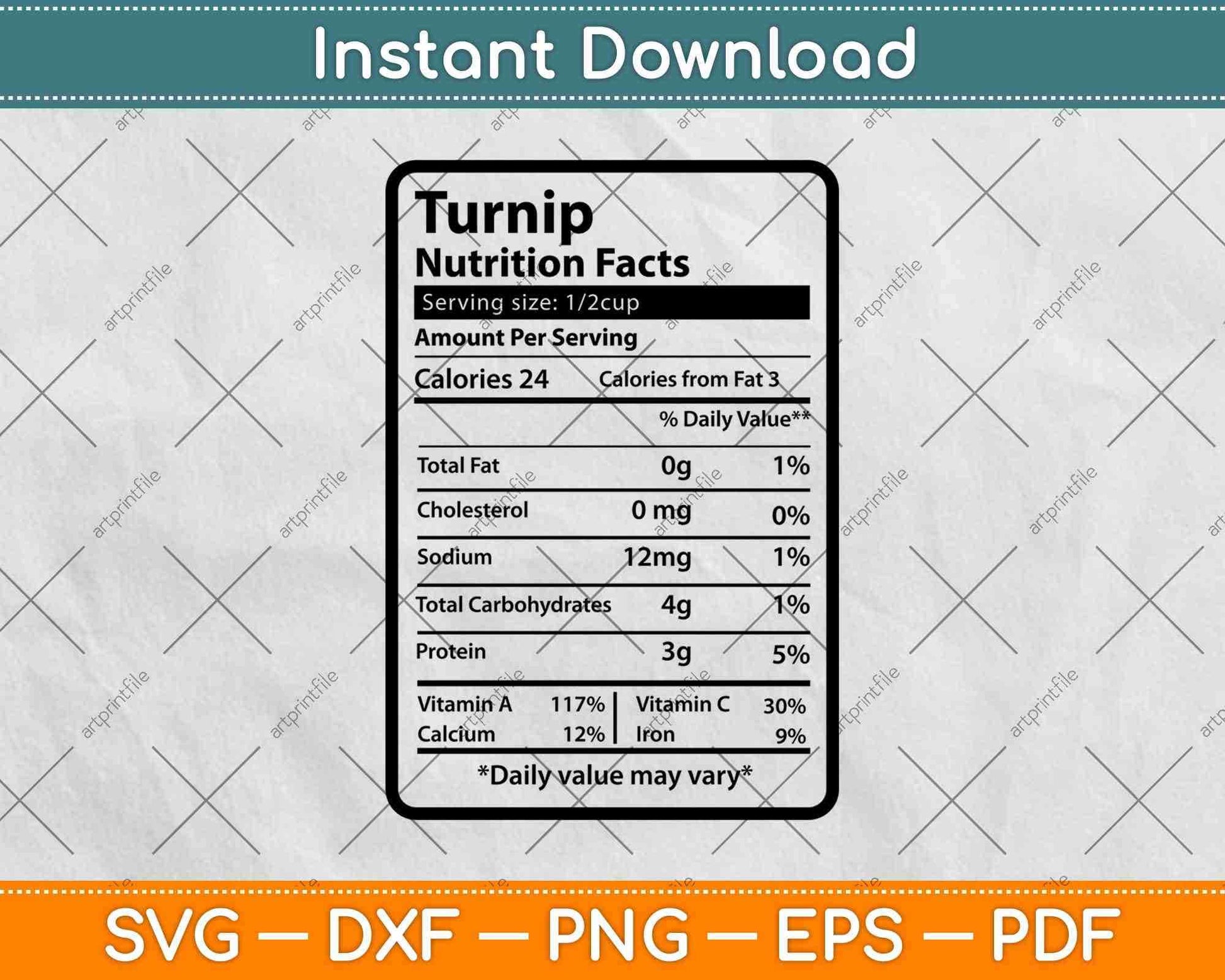 Turnip Nutrition Facts Thanksgiving Svg Png Dxf Digital Cutting Files