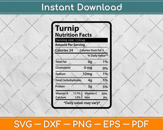 Turnip Nutrition Facts Thanksgiving Svg Png Dxf Digital Cutting Files